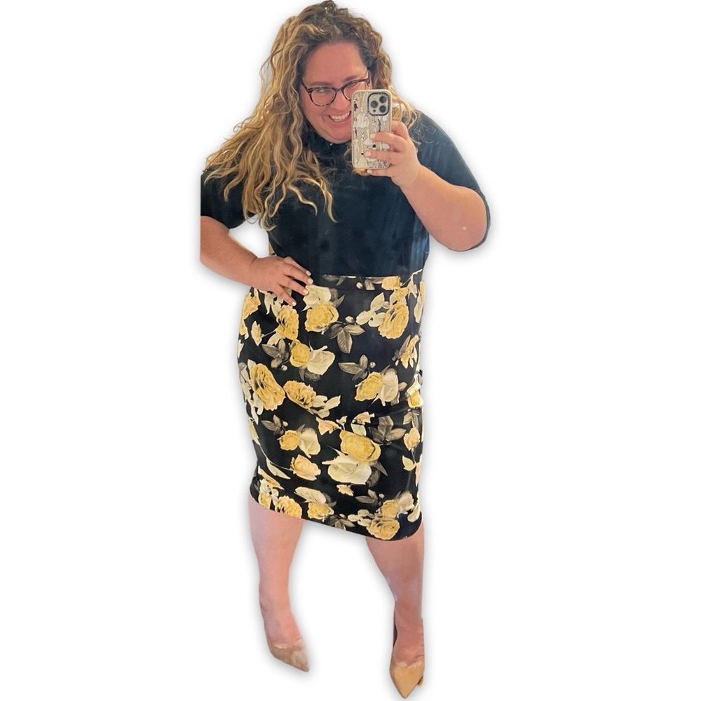 ASOS Curve Pencil Skirt Black and Yellow Floral Size 20
